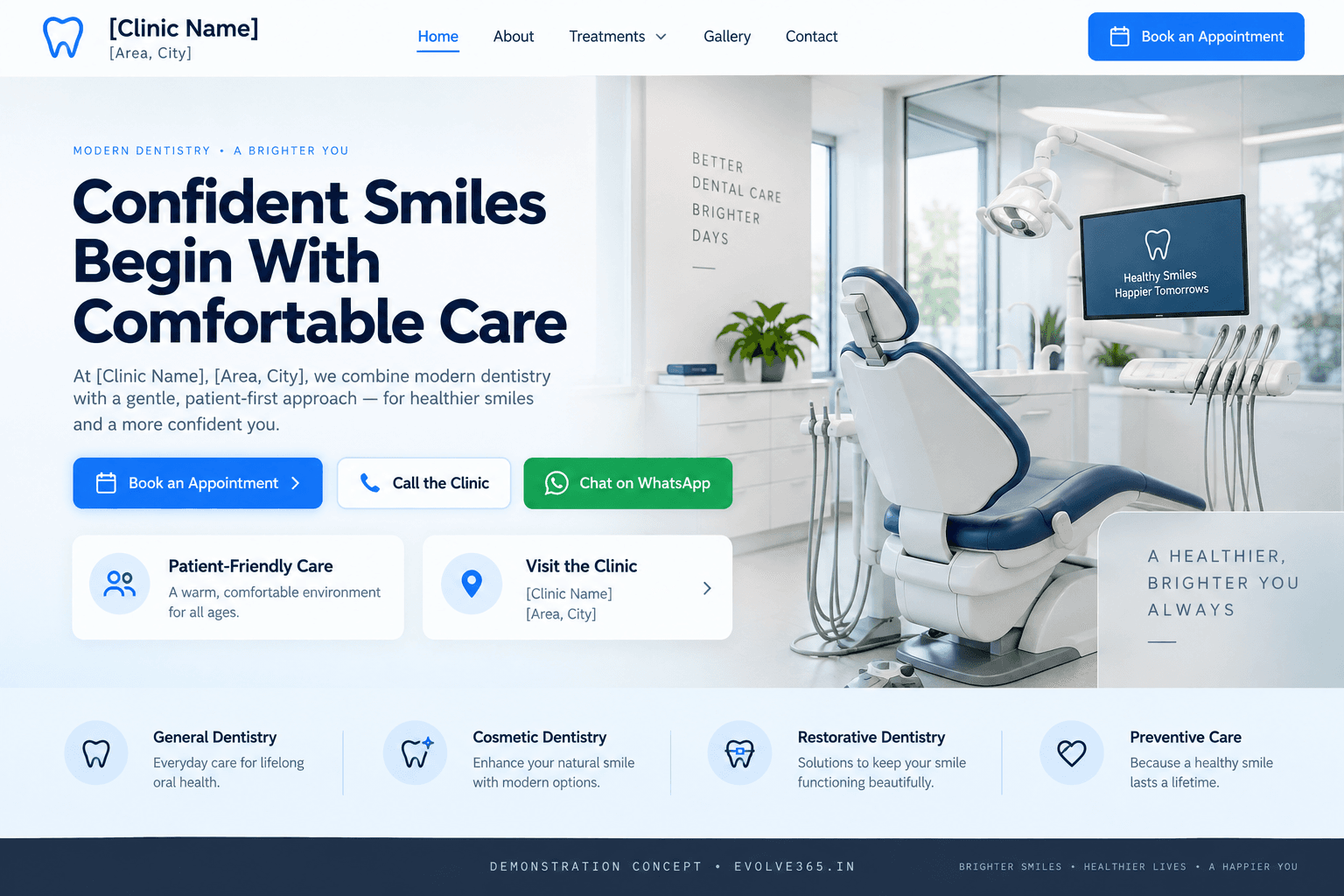 Evolve365 dental clinic desktop website demonstration