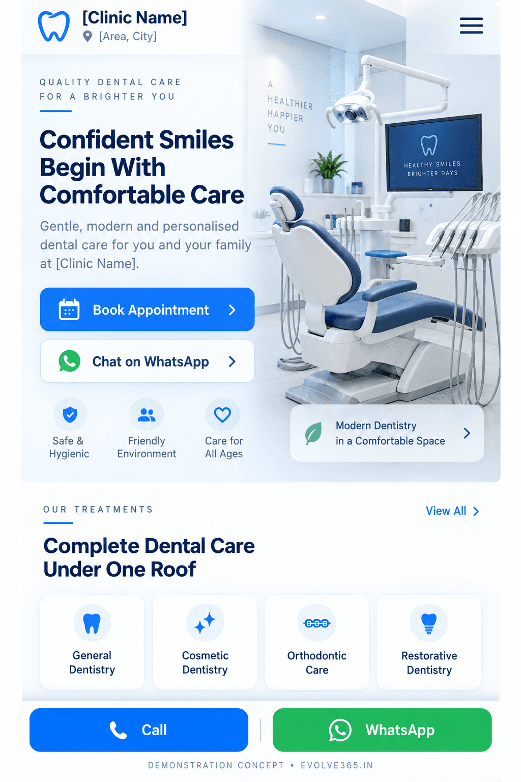 Evolve365 dental clinic mobile website demonstration