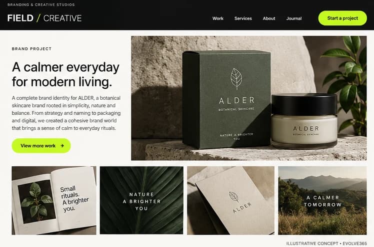 Brand case study concept for a fictional branding and creative studio