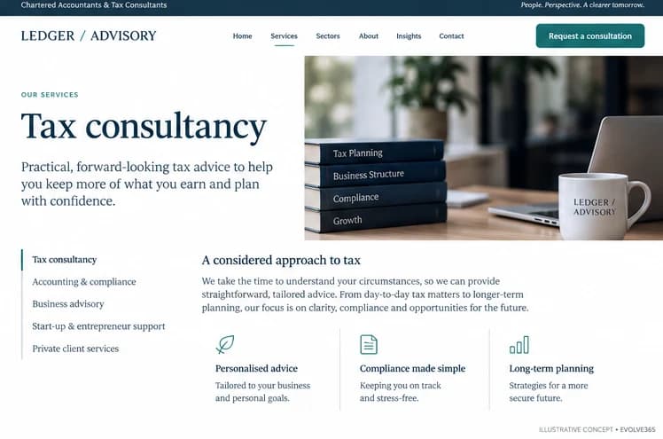 Service information concept for a fictional accounting and tax practice