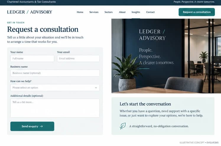 Consultation request concept for a fictional accounting and tax practice