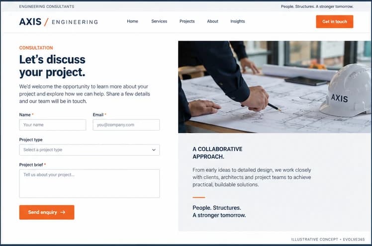 Project enquiry concept for a fictional engineering consultancy