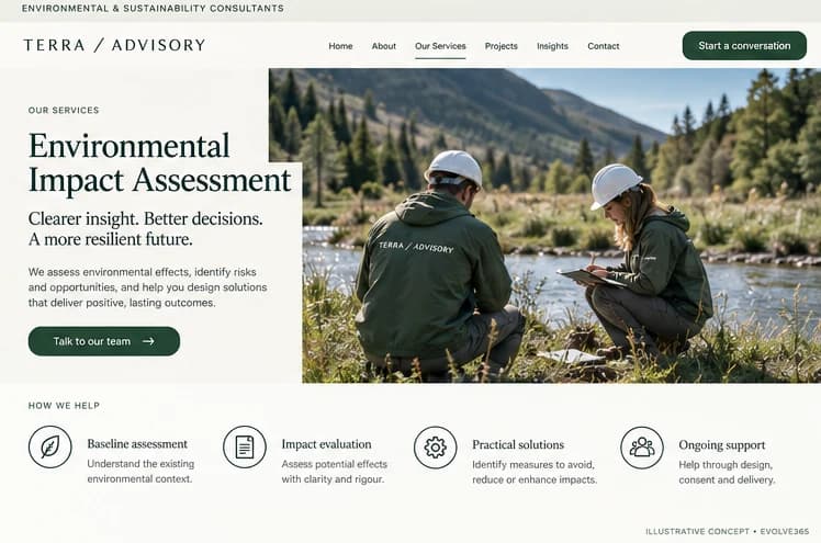 Service approach concept for a fictional environmental and sustainability consultancy
