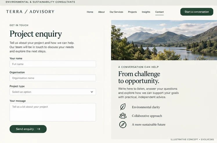 Consultation request concept for a fictional environmental and sustainability consultancy