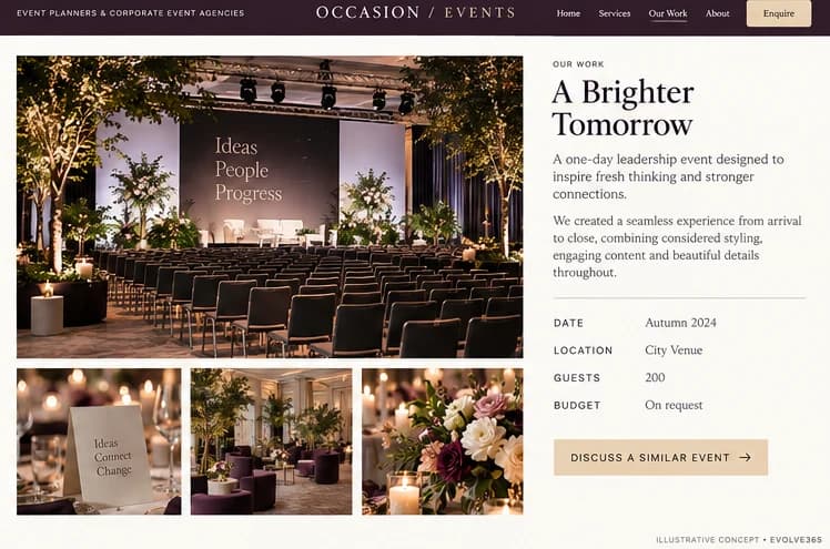 Event case study concept for a fictional event planning agency