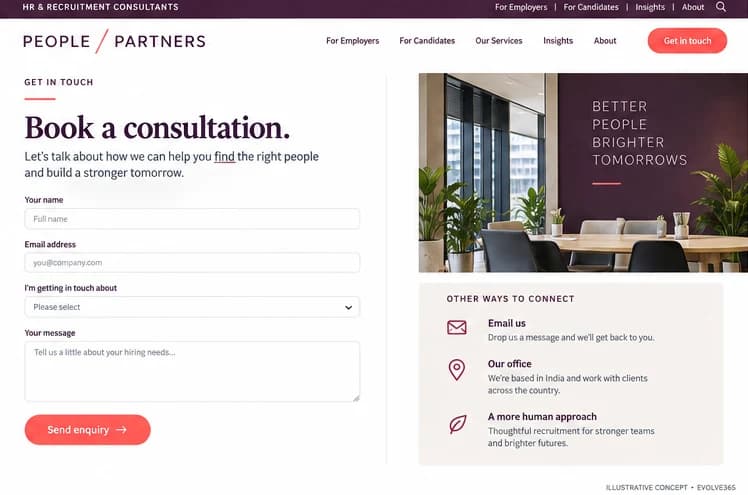 Consultation request concept for a fictional HR and recruitment consultancy