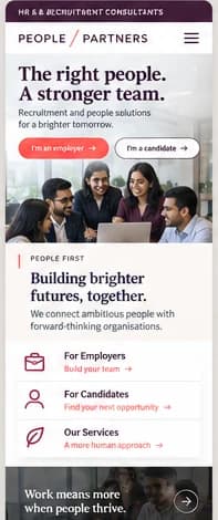Mobile homepage concept for a fictional HR and recruitment consultancy