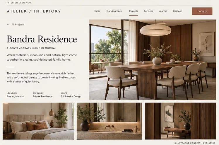 Project case study concept for a fictional interior design studio
