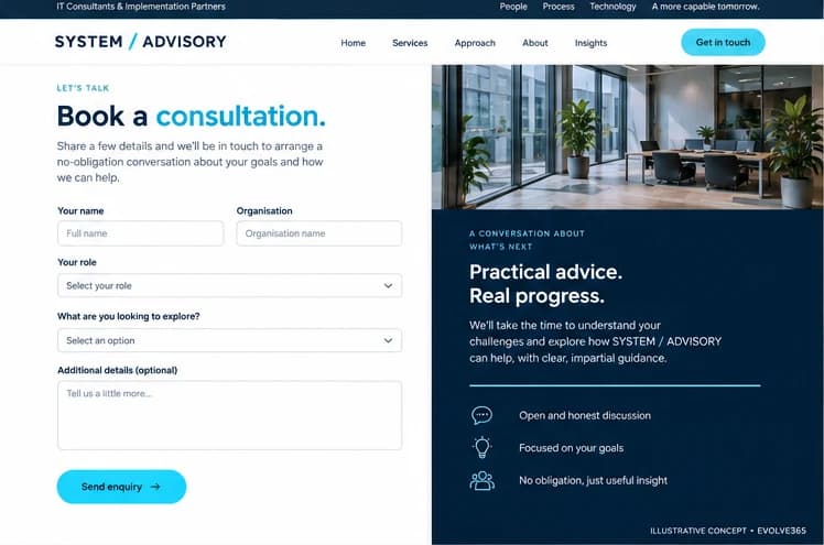 Consultation request concept for a fictional IT consultancy