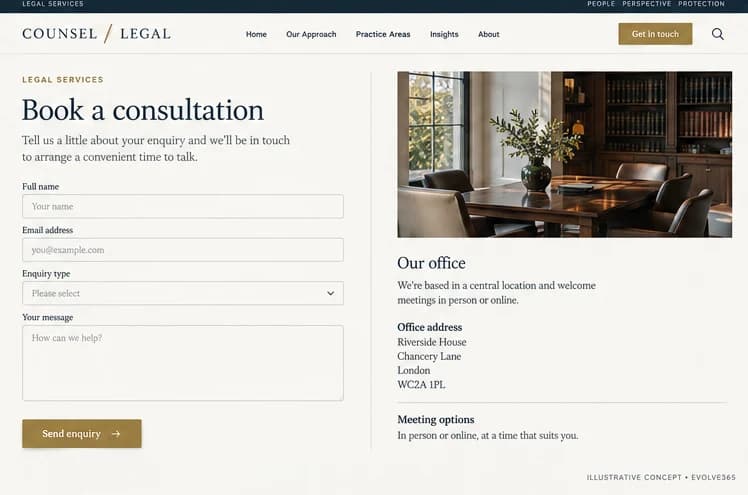 Consultation request concept for a fictional legal practice