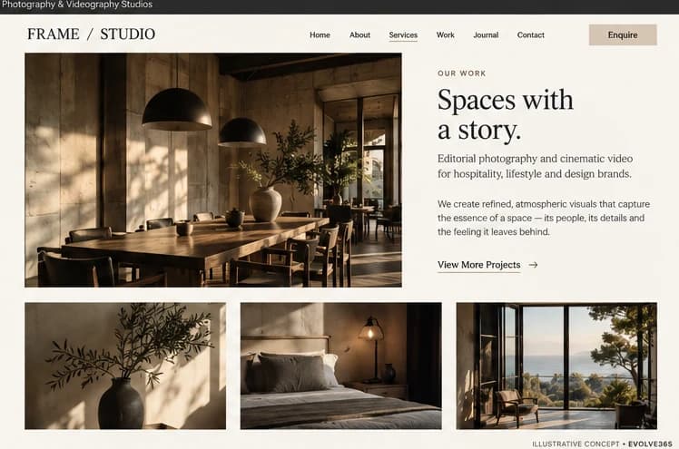 Project story concept for a fictional photography and videography studio