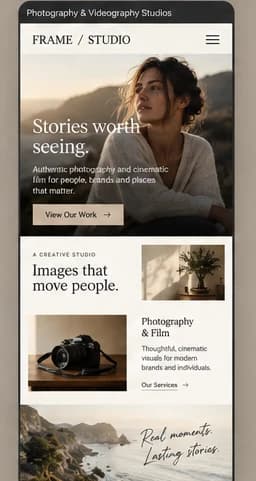Mobile homepage concept for a fictional photography and videography studio