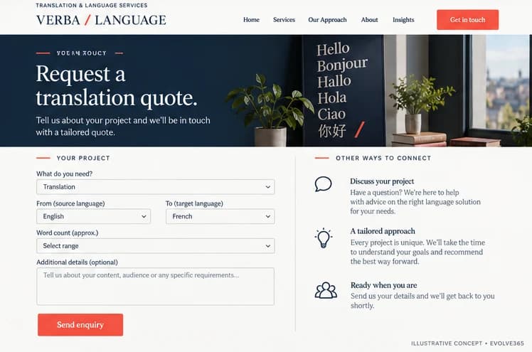 Quote request concept for a fictional translation and language services provider