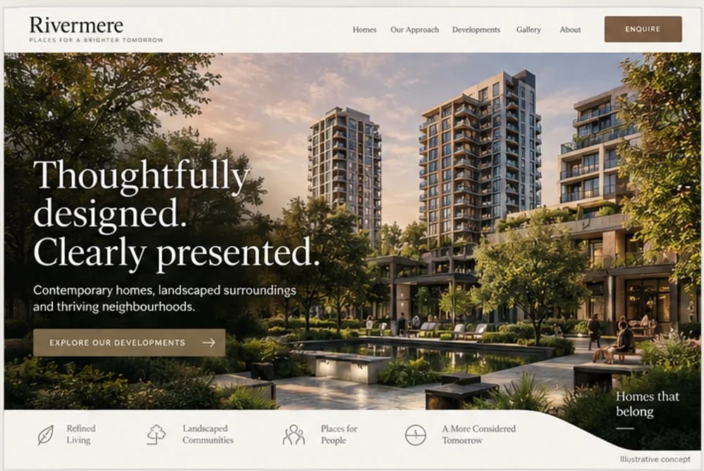 Illustrative project homepage concept for a fictional residential property development