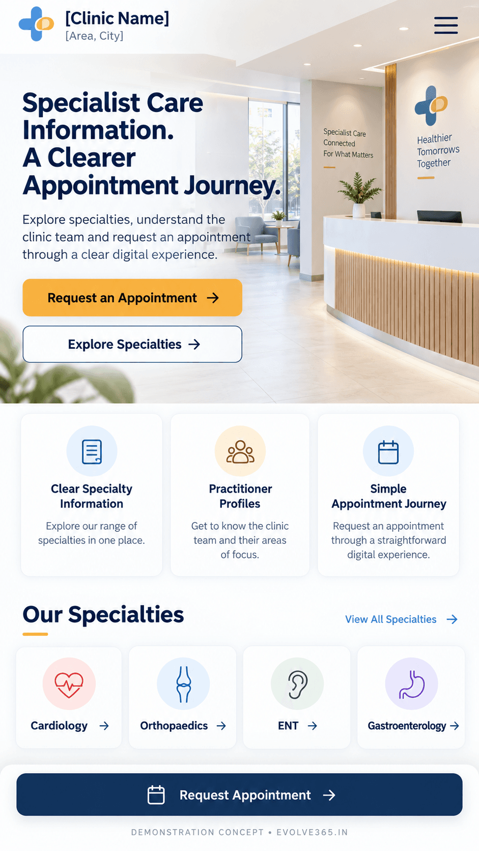 Mobile homepage concept for a fictional specialist clinic