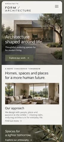 Mobile homepage concept for a fictional architecture practice