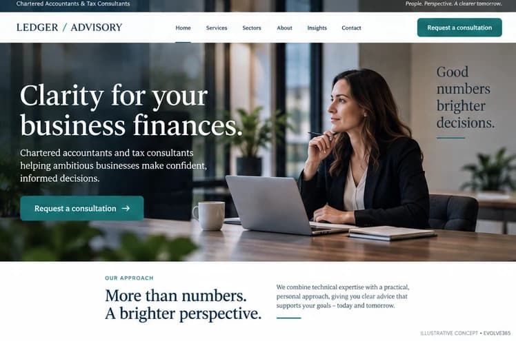 Desktop homepage concept for a fictional accounting and tax practice