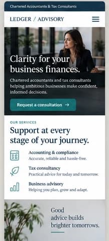 Mobile homepage concept for a fictional accounting and tax practice