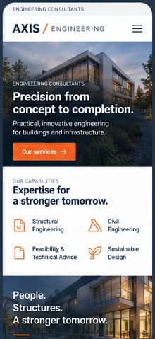 Mobile homepage concept for a fictional engineering consultancy