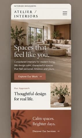 Mobile homepage concept for a fictional interior design studio