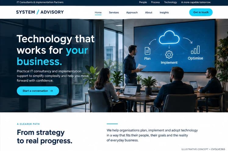 Desktop homepage concept for a fictional IT consultancy