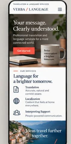 Mobile homepage concept for a fictional translation and language services provider